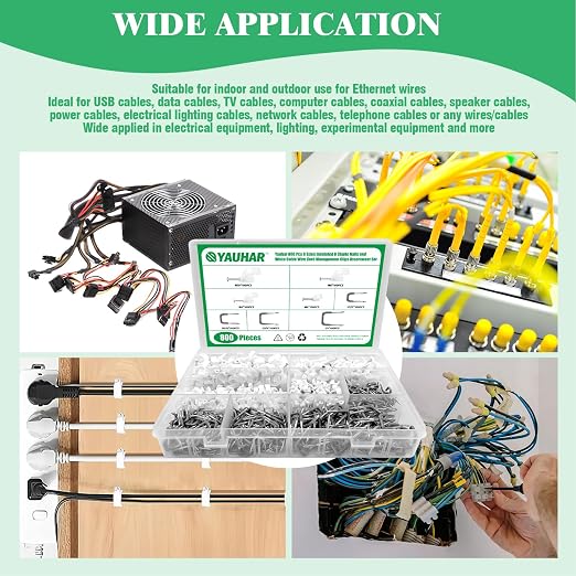 800Pcs 4mm 6mm 8mm 10mm J-Hook Ethernet Cable Nails Wire Clips