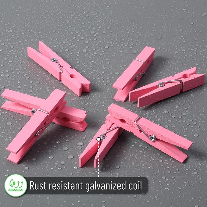 Mr. Pen- Wooden Clothes Pins, Natural Wood, 50 Pack, 2.9 Inch, Pink, Rust Resistant Clothes Pins for Hanging Clothes, Valentine Decoration