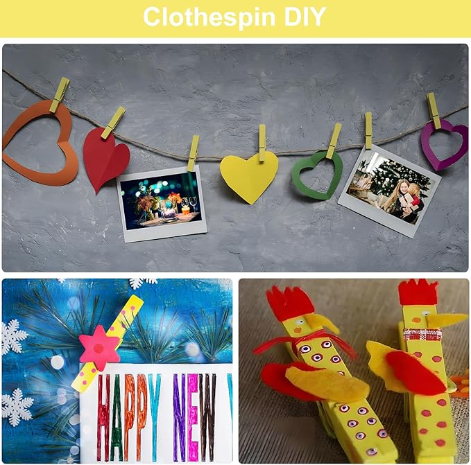 Colored Clothes pins 2.9inch 50PCS Yellow, Colorful ClothesPins Wooden Clips for Photos Pictures Decorative Crafts, Decoration clothespins Clothing Hanging clothespins