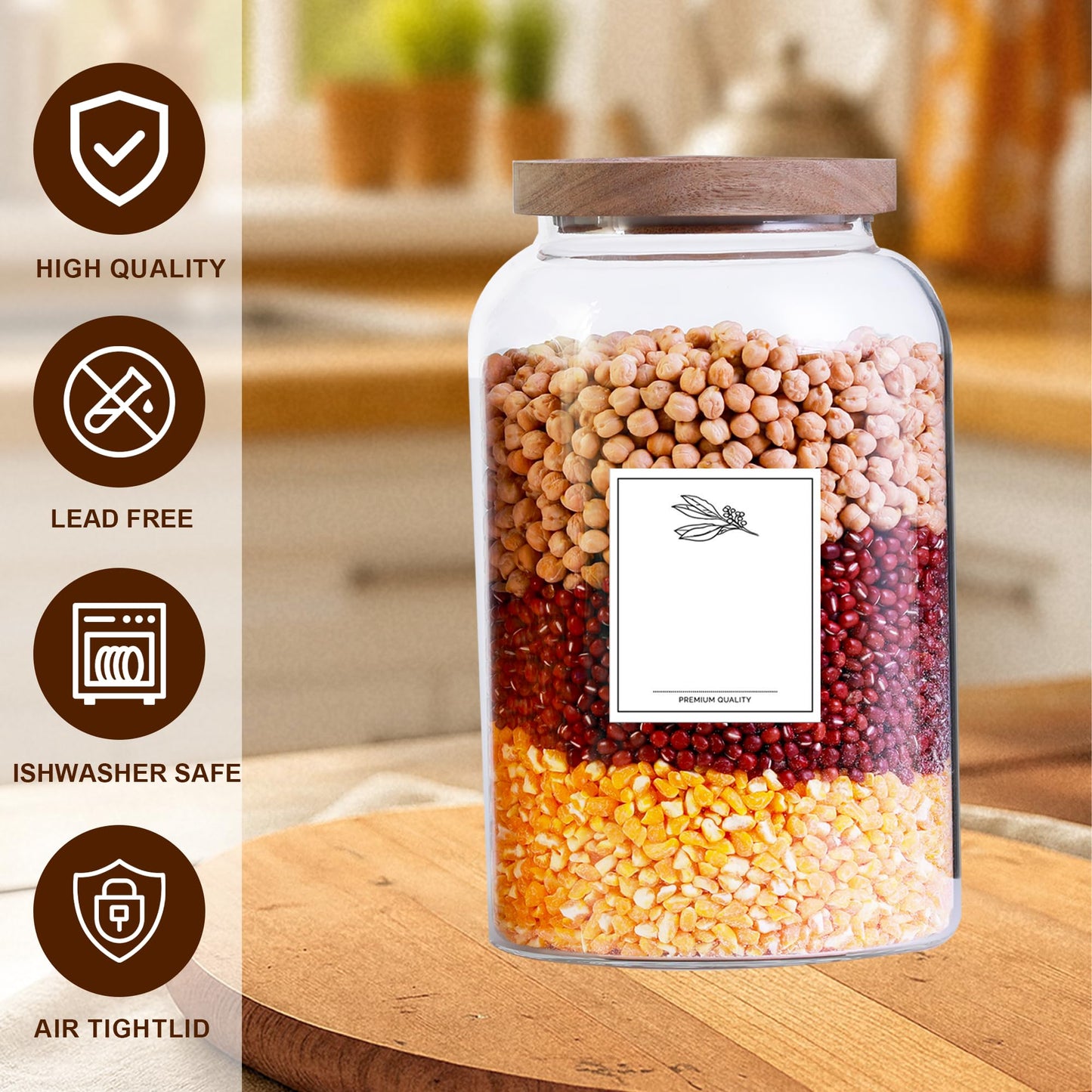 COBKSXUEP Two 2.7L Large Capacity Transparent Glass Sealed Jars with Lids.Food Storage Jars,Used for Various Food Preservation Jars,Such As Coffee,Rice,Flour,Sugar,Spices,Beans,and Grains
