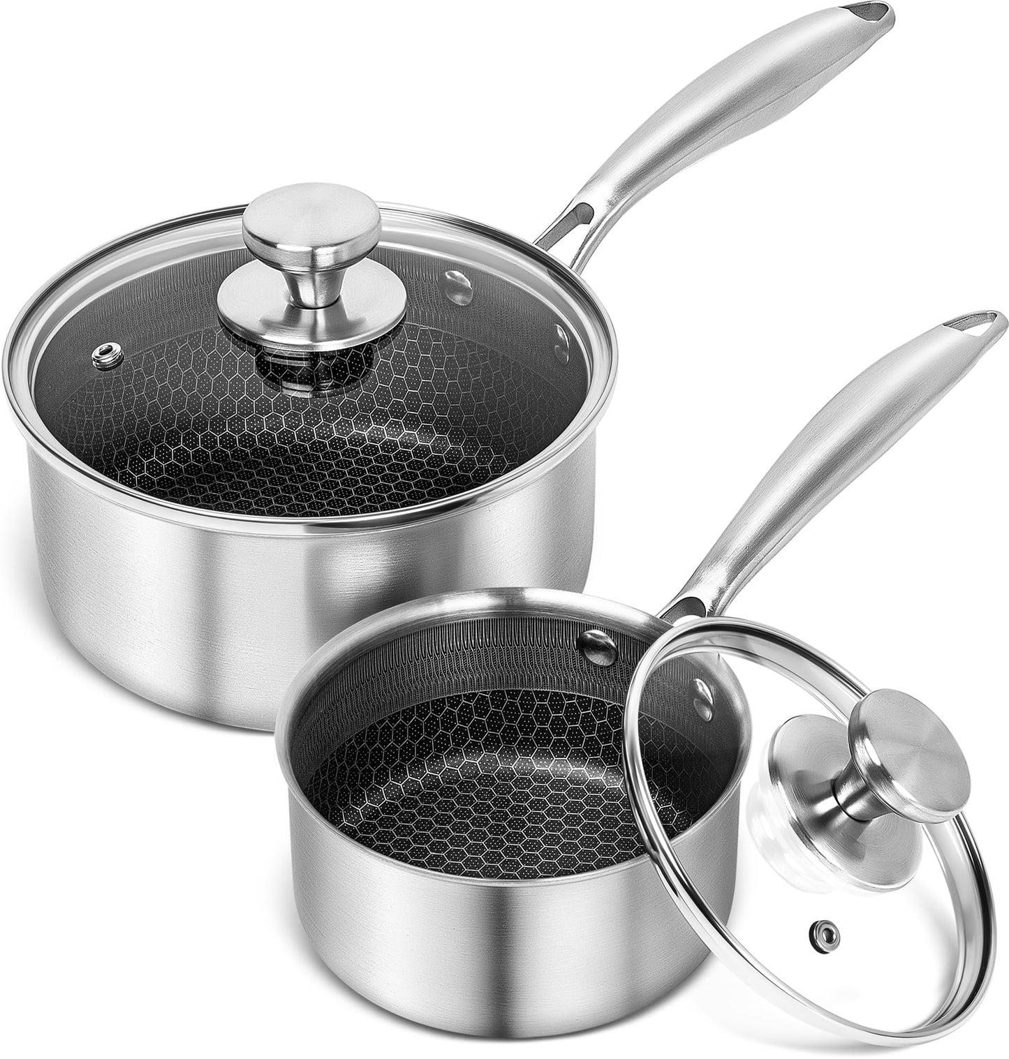 MICHELANGELO Triply Stainless Steel Pot Set, Hybrid Nonstick Saucepan Set with Lids, Induction Compatible Heavy Duty Sauce Pan 1QT & 2QT & 3QT, Honeycomb Interior, Dishwasher Safe Cookware - 6 Piece