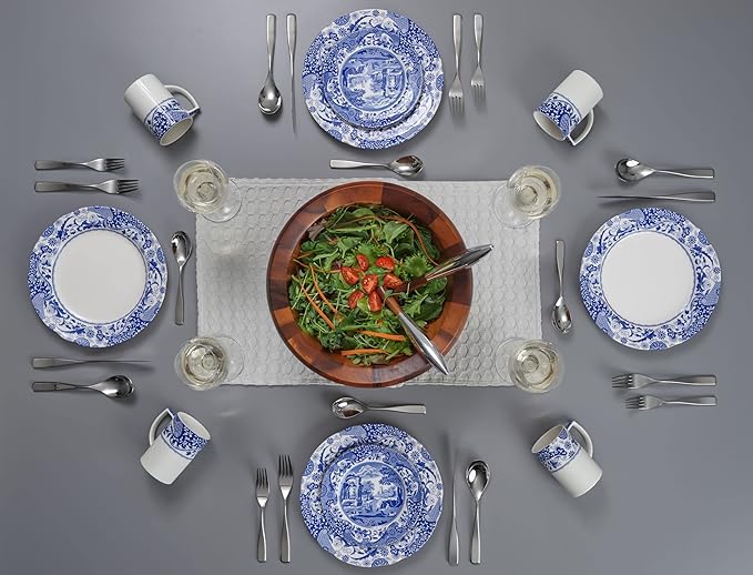 Spode Blue Italian Brocato 12 Piece Dinnerware Set | Service for 4 | Dinner Plate, Salad Plate, and Mug | Made of Fine Earthenware | Microwave and Dishwasher Safe