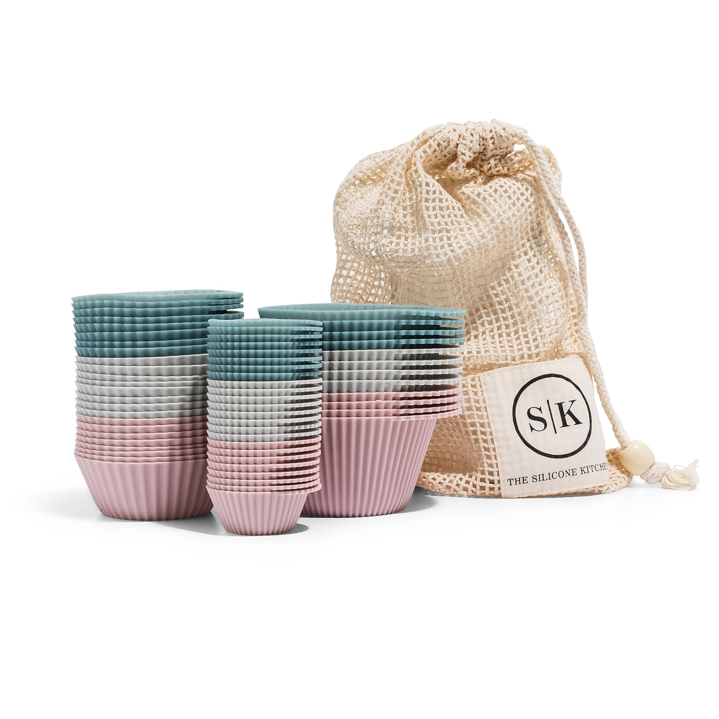 The Silicone Kitchen Reusable Silicone Bento Baking Cups, Non-Toxic, BPA Free, Dishwasher Safe Bento Box Accessories Lunch Box Dividers, Square and Rectangle, 24 Pack, Pink, Blue, Gray