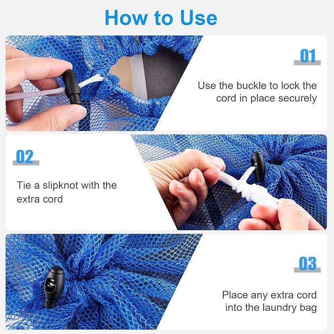 2 Pack Large Mesh Laundry Bags, 24" x 36" Heavy Duty Strong Drawstring Dirty Clothes Bags with Soft Breathable Net, Machine Washable Laundry Bag for College, Dorm, Camp, Travel and Family Use(Blue)