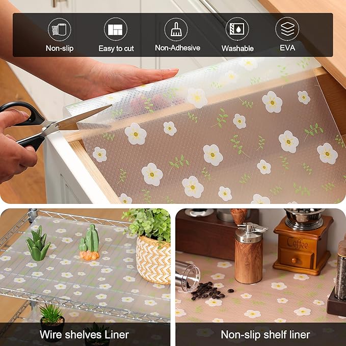 Cooyes Shelf Liner – Premium Non-Adhesive Cabinet & Drawer Liner for Kitchen – Waterproof Shelf Paper with Modern Pattern – Durable EVA Cabinet Mat – Easy to Cut （12" W x 240" L）