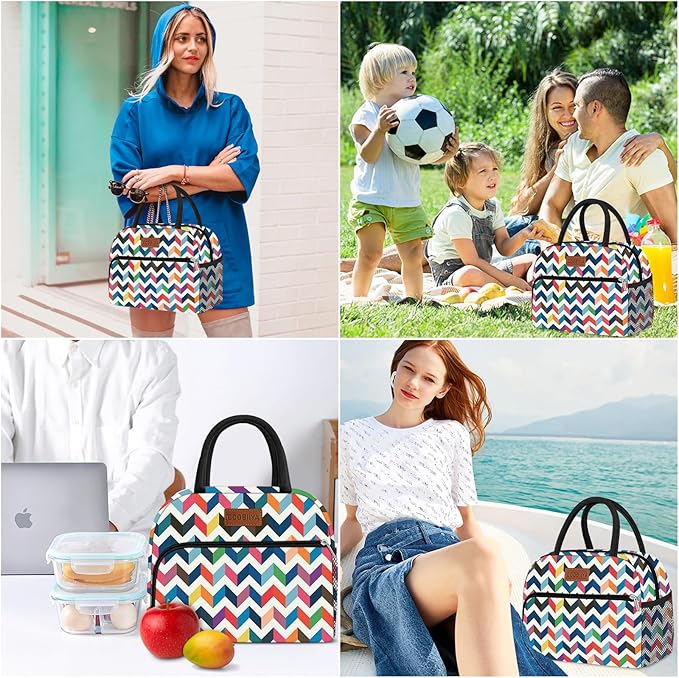 Coobiiya Lunch Bag Lunch Box for Women Men, Reusable Cute Lunchbag - Leakproof, Adult Insulated Lunch Box Tote with Large Capacity, Cooler Container for Work, Travel, Office（Pattern）