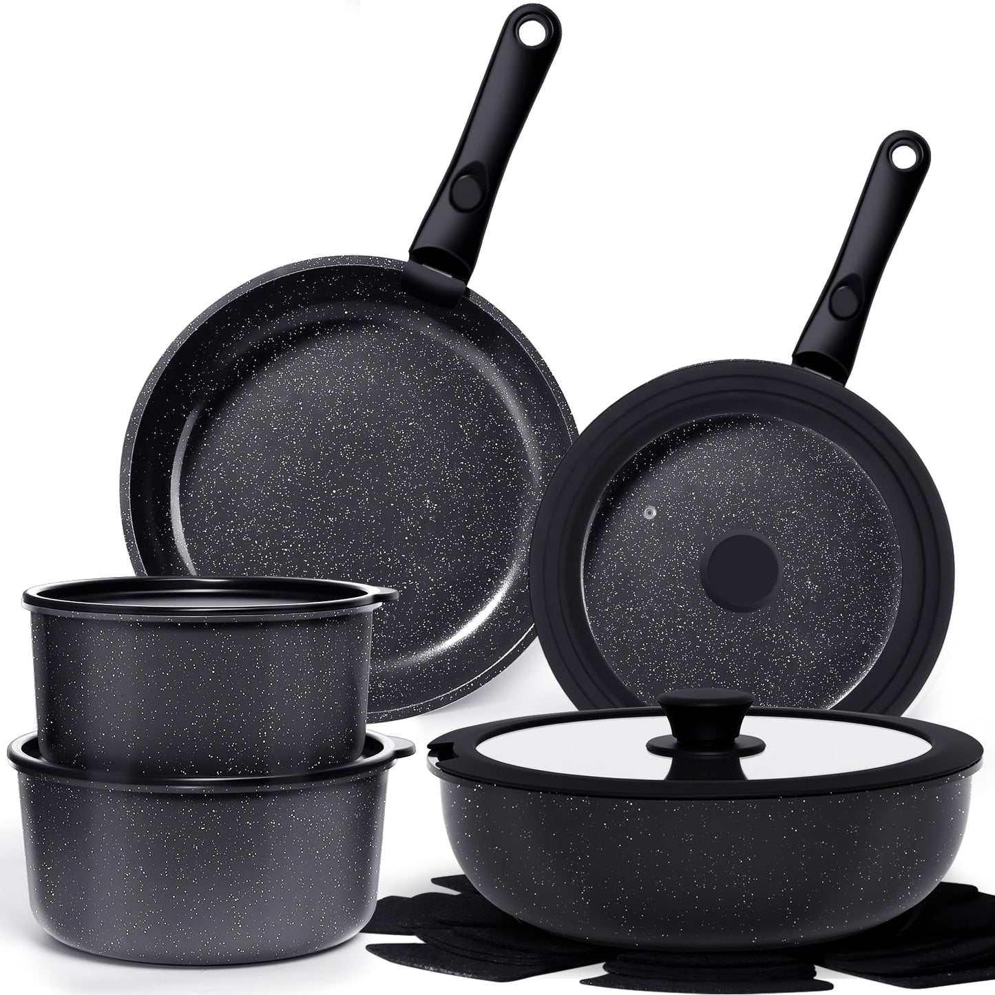 GiPP Ceramic Pots and Pans Set Non Stick, 11 Piece Nonstick Detachable Handle Cookware Sets, Non Toxic Induction Kitchen Pot and Pan with Removable Handle, Healthy RV Cookware, Dishwasher ＆Oven Safe