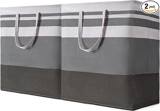 BOOMIBOO 2 Pack Large Laundry Basket,Waterproof Freestanding Laundry Hamper,Collapsible Clothes Basket with Easy Carry Handles in Laundry Room Bathroom Bedroom Dorm,Gradient Grey,100L