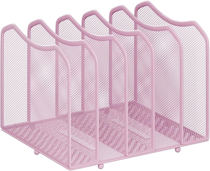 Simple Trending Mesh Desktop File Sorter Organizer, 5-Section Bookshelf for Desk Home Office, Pink