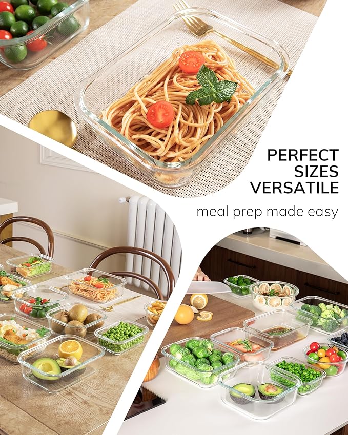 5-Pack Borosilicate Glass Containers with Tempered Lids, 35.2oz/4.4 Cup Airtight Meal Prep Set, Microwave/Freezer Safe (Blue)