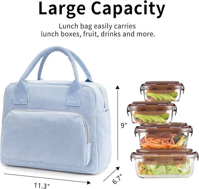 Lunch Bag Women Lunch Box for Women Adult Cute Insulated Lunch Bag Lager Cooler Lunch Tote Bags for Work Picnic (Blue)