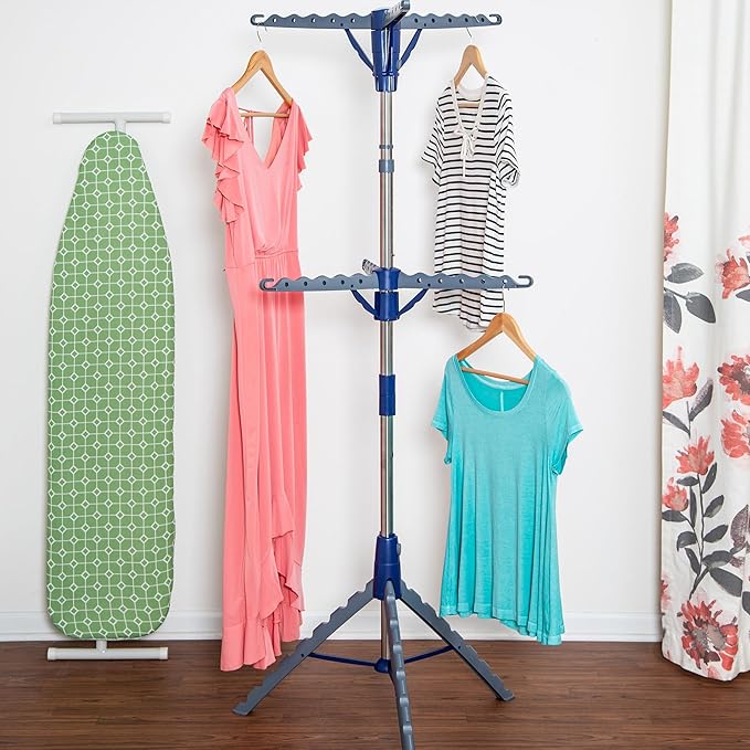 Honey-Can-Do 2-Tier Collapsible Tripod Drying Rack – Space-Saving Foldable Clothes & Laundry Rack, Portable Indoor/Outdoor Stand for Shirts, Towels & Garments