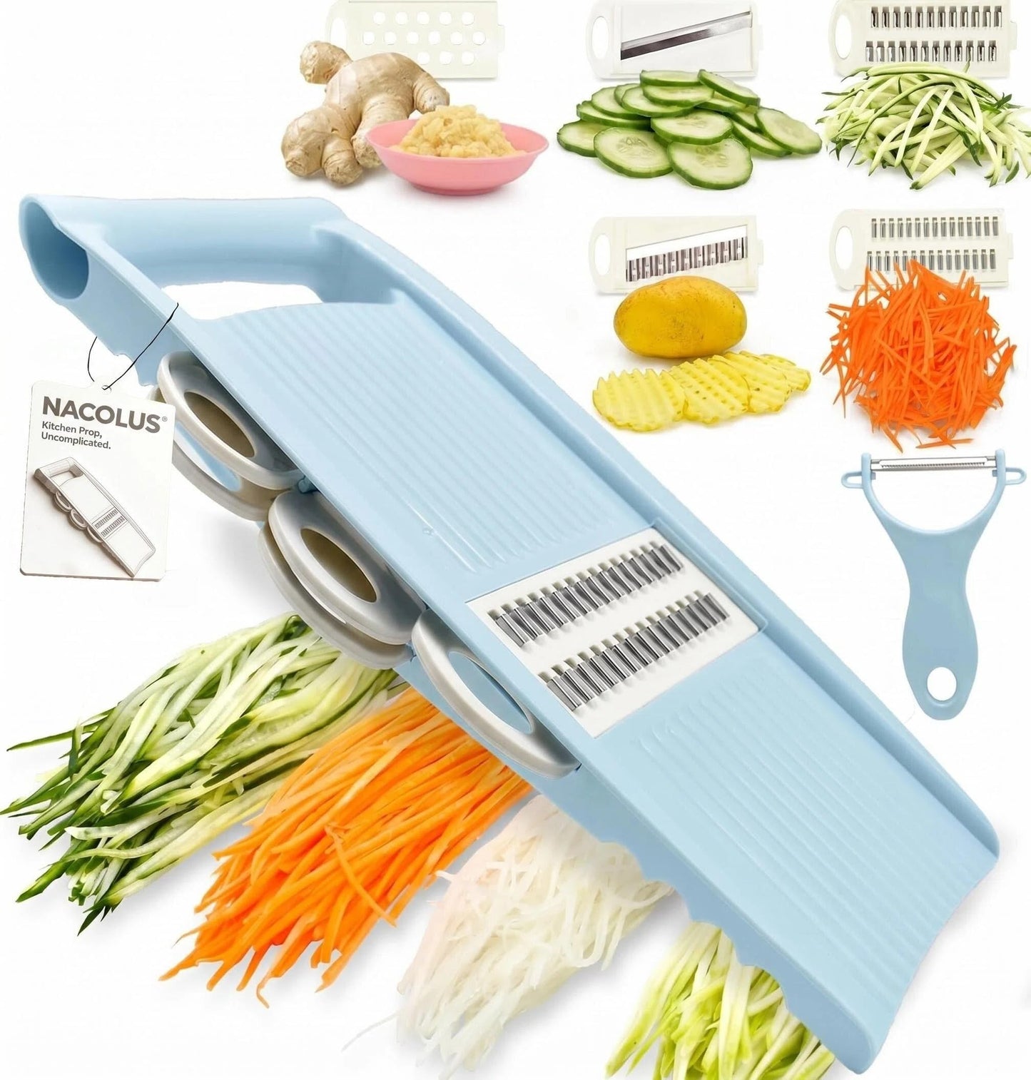 NACOLUS Handheld Mandoline Slicer for Kitchen, 5 in 1 Vegetable Slicer