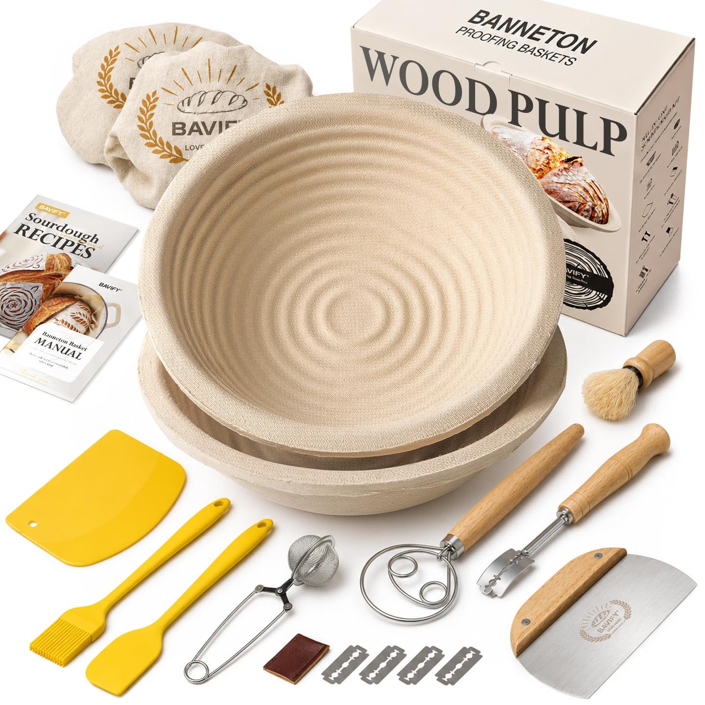 BAVIFY Sourdough Starter Kit, Banneton Bread Proofing Baskets Set