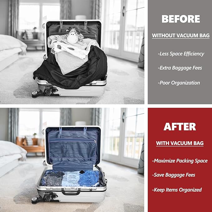 Vacuum Bags for Travel with Rechargeable Pump, 10 Small Compression Packing Seal Bags for Luggage Suitcase, Space Saver for Clothing and Clothes Storage Travel