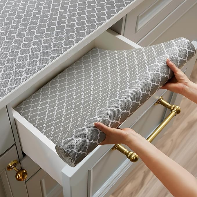 Shelf and Drawer Liner for Kitchen Cabinets Non-Adhesive, Strong Grip Non-Slip Thickened Cabinet Liners for Shelves, Waterproof Mats for Dresser Cupboard, Gray, 23 in x 30 Feet