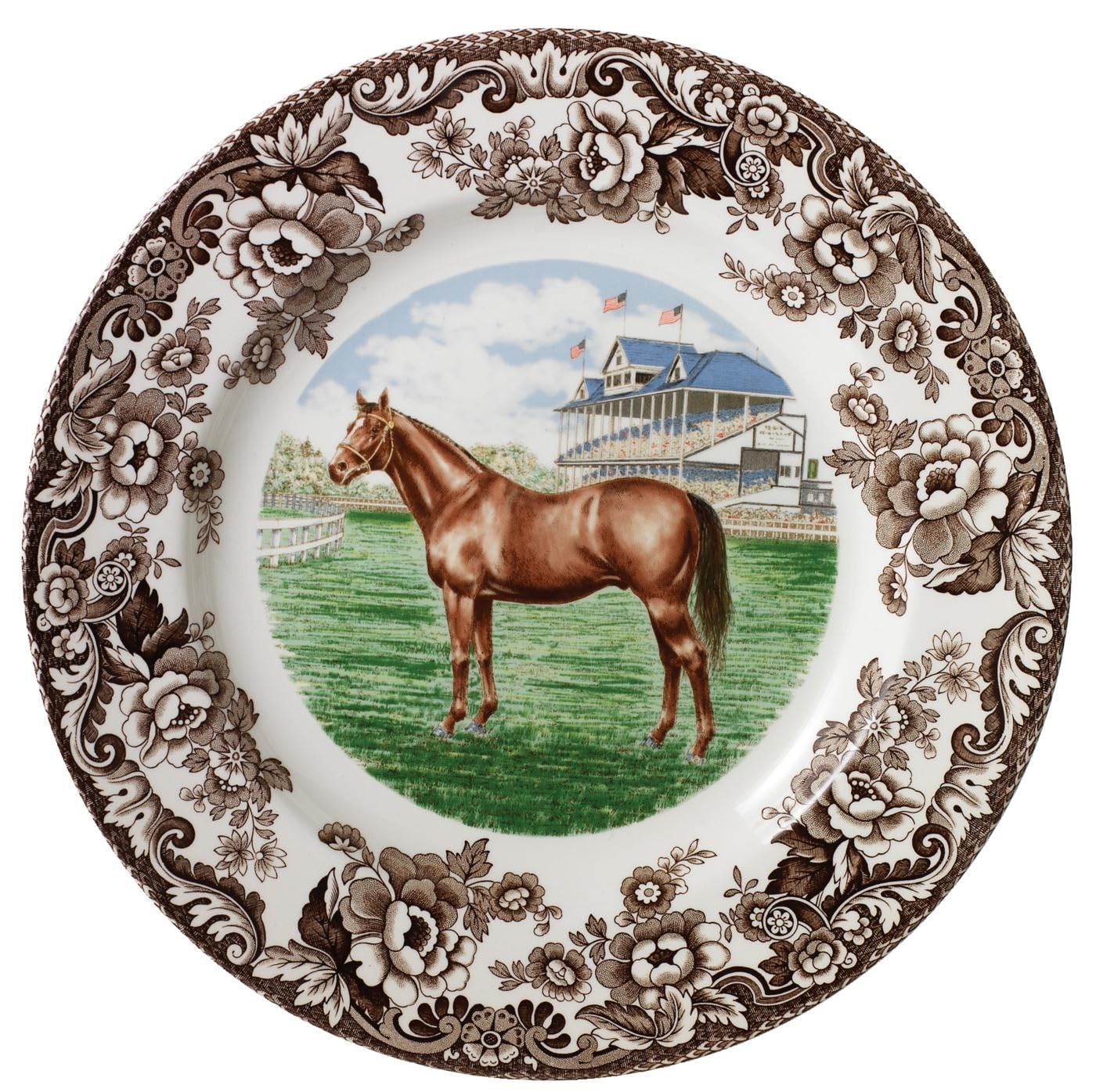 Spode Woodland Dinner Plate, Thoroughbred Horse, 10.5” | Made in England | Ideal Hunting Cabin Décor | Microwave and Dishwasher Safe