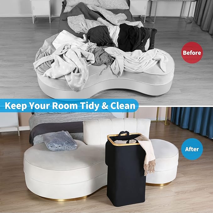 efluky 100L Laundry Basket with Lid and Net Bag, Tall Laundry Hamper with Bamboo Handles, Aesthetic Dirty Clothes Bin for Laundry Room, Bathroom, Bedroom and Dorm, Black