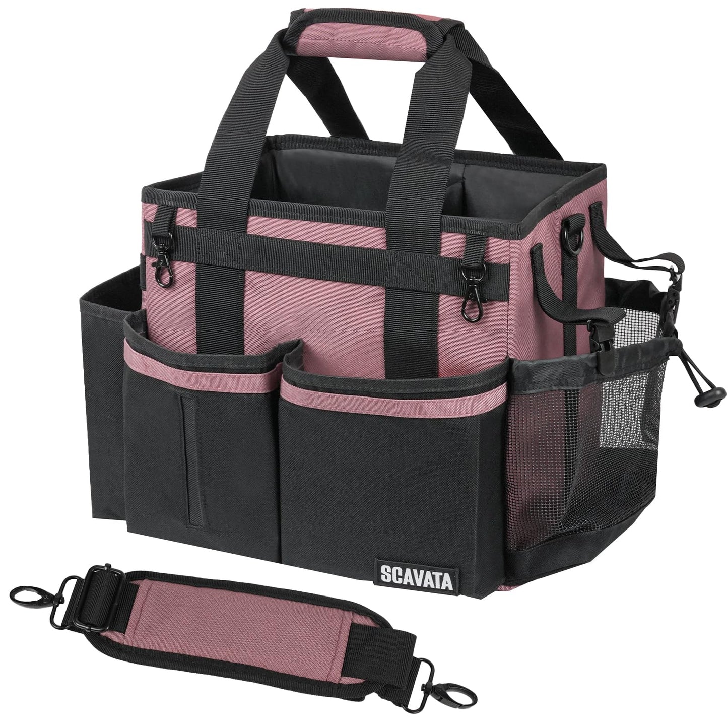 SCAVATA Compact Wearable Cleaning Caddy, Small Cleaning Caddy Supplies Organizer with Handle & Shoulder Straps for Housekeepers, Under Sink & Car Cleaning Tool Organizers Bag (LotusPink)