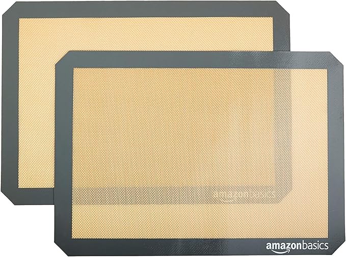Silicone Rectangular Baking Mat, Non-Stick, Reusable, Dishwasher Safe, Food Safe, Heat Resistant, 16.5" x 11.6", Beige/Gray, 2-Pack
