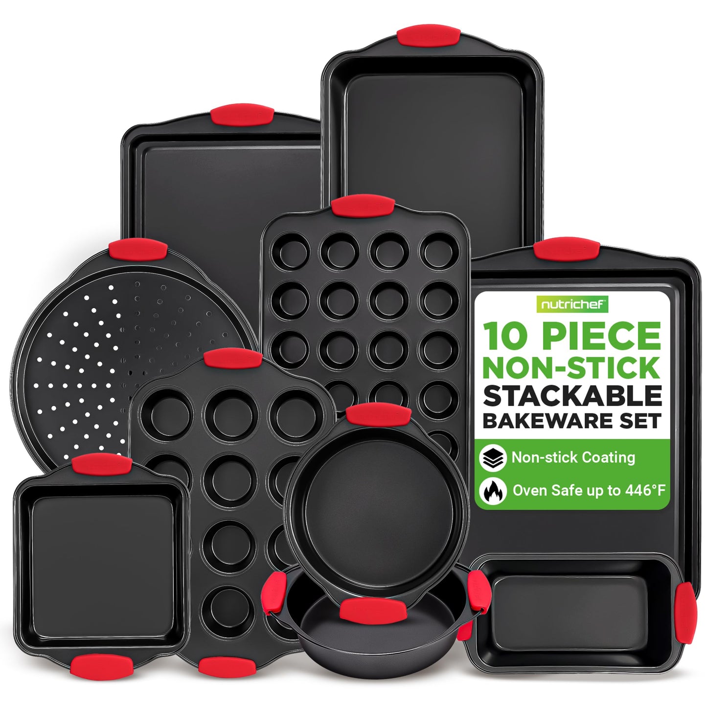 NutriChef 42 Pc Bakeware Set Nonstick, Carbon Steel Baking Pans w/Utensils