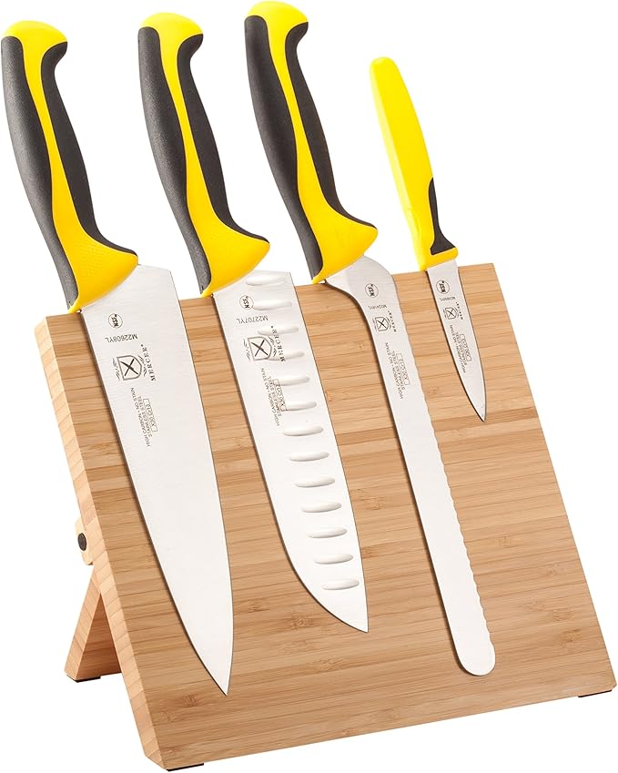 Mercer Culinary Millennia Colors 5-Piece Magnetic Board Set with Blue Handles, Bamboo, 16 x 8 x 18 inches