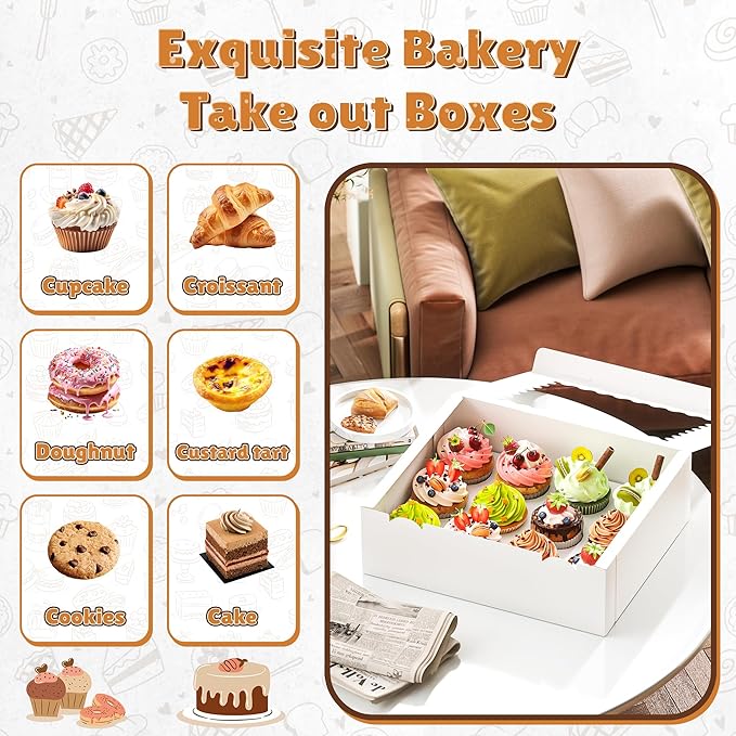 4 Pack Cupcake Boxes, Hold 12 Standard Cupcakes, Cupcake Containers with Window and Inserts, High Grade Cupcake Holder, for Birthday Holiday Party, Supplies for Cupcakes, Desserts and More