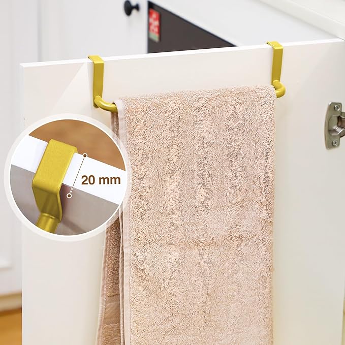 2 Pieces Metal Towel Bar Kitchen Cabinet Steel Towel Rack Bar for Hanging on Inside or Outside of Doors, Home Kitchen Bathroom(Gold)