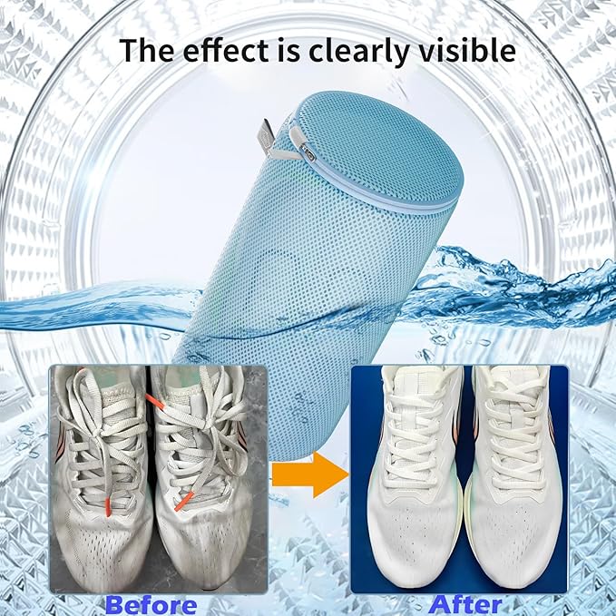 Kimmama Shoe Washing Machine Bag, Shoe Bag for Washing Machine, Mesh Laundry Bags for Sneakers, Footwear, Trainers, Slippers, Blue Sandwish Net, 8x15"