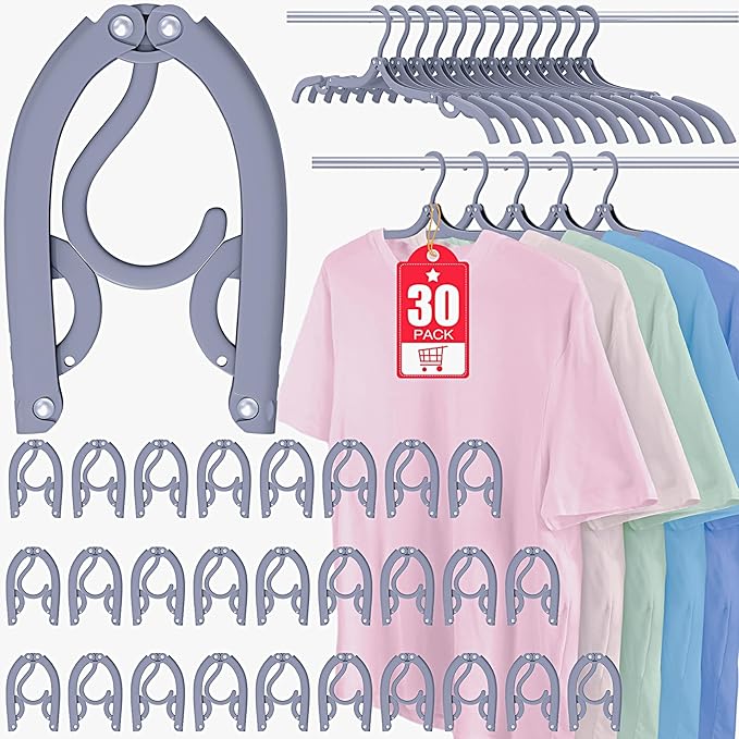 30 Pcs Travel Hangers Portable Foldable Travel Hanger Organizer, Plastic Cruise Essentials Clothes Drying Rack Folding Hangers for Camping Flying RV Europe Vacation Essentials Suitcase, Dark Grey