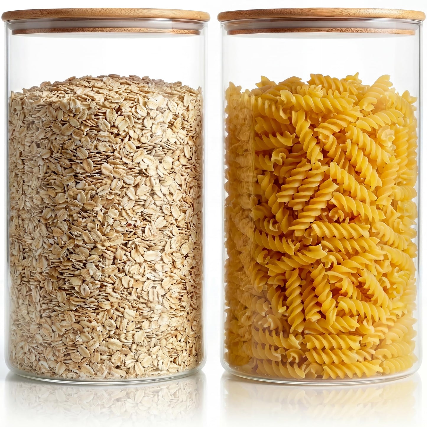 32 oz & 21 oz Round Glass Food Storage Containers with Bamboo Lids, 4 Pack