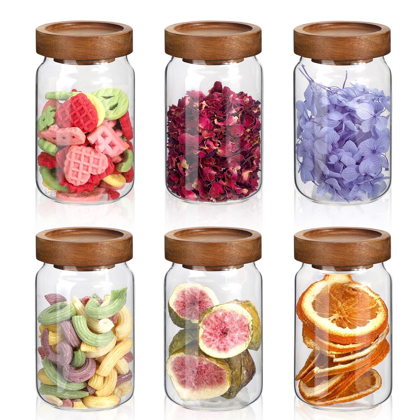 Patoper Airtight Glass Jars with Wooden Lid Glass Spice Jar Round Glass Storage Canister for Pantry Sugar Tea Coffee Bean Nuts Cookies Bath Salts (900ML*2PACK)