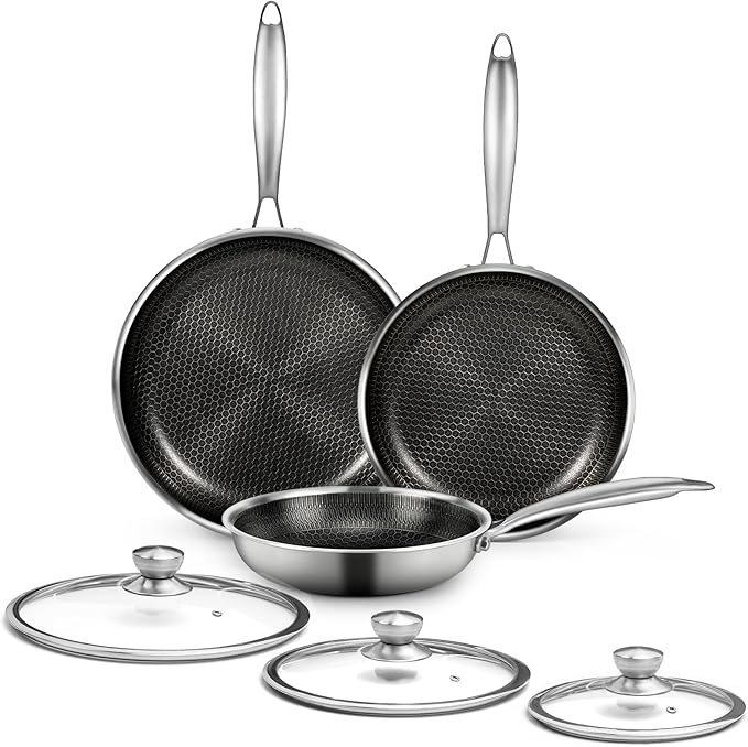CADIVIZZO 6 Pieces Stainless Steel Frying Pan Set with Lids(8"+9.5"+11")