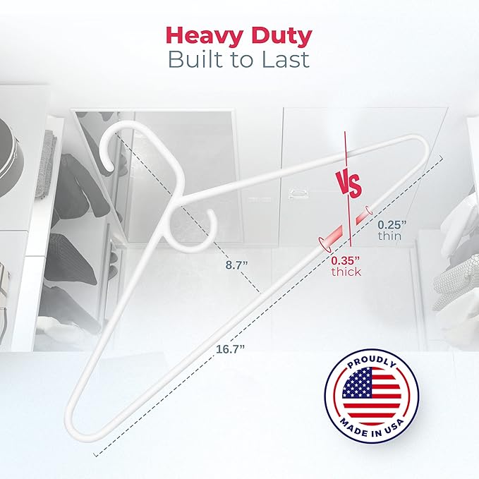 Neaties Heavy Duty Clothes Hangers 30 Pack – Made in The USA – 8lb Capacity Plastic Hangers for Adult Clothing – Durable for Pants, Coats, Jackets, or Jeans – White & Pink
