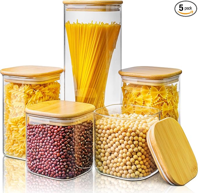 42 oz Square Glass Food Storage Containers with Airtight Bamboo Lids, 4Pack