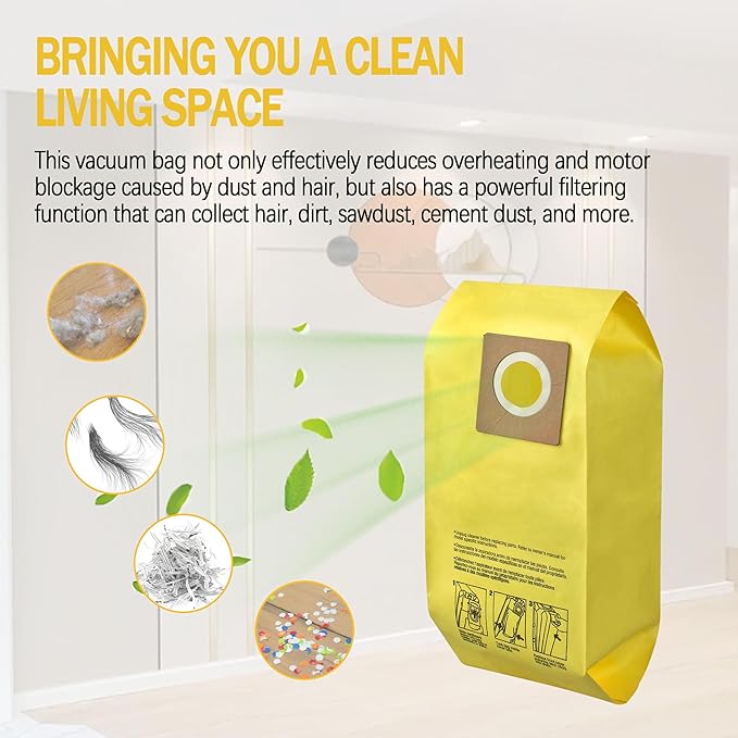 ORTVS AH10243 Disposable Vacuum Bag for Hoover Commercial CU2 Vacuum Cleaner CH54013 CH54015 CH54113 CH54115 Upright Bags for HushTone Replacement, Yellow (10 Pack)