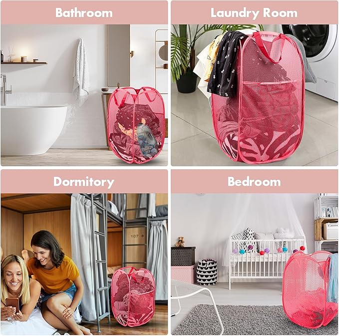 DUCOO Pop Up Hamper, 1 PCS Mesh Pop Up Laundry Hamper, Foldable Mesh Laundry Basket with Space-Saving Design for Home, Dorm, Travel & Storage - Red