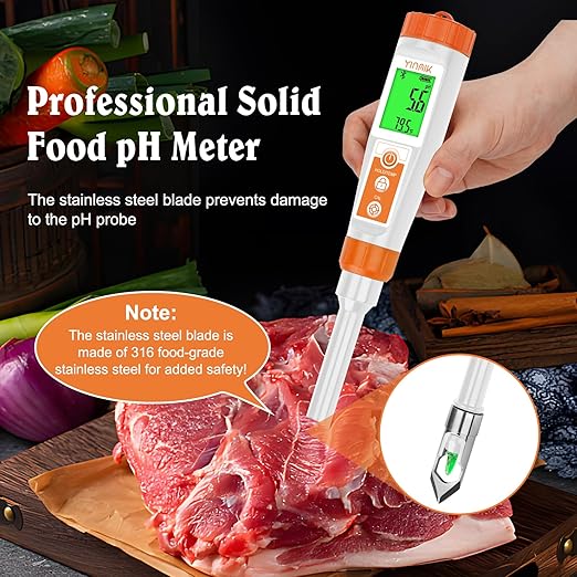 YINMIK Smart pH Meter Solid Food pH Tester with Stainless Steel Blade