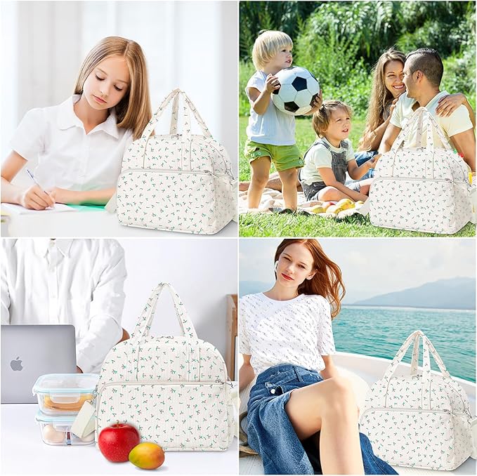 Coobiiya Lunch Bag Lunch Box for Women Men,12L Reusable Cute Corduroy Lunchbag Large Capacity- Leakproof, Insulated LunchBox Tote