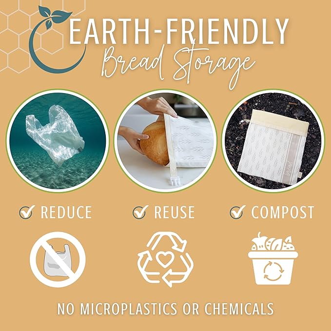 Nectar & Nest Reusable Beeswax Bread Bags for Homemade Bread & Sourdough – XL Eco-Friendly, Natural, Food-Safe Storage Bag to Keep Loaves Fresh Longer – Sustainable, Zero Waste