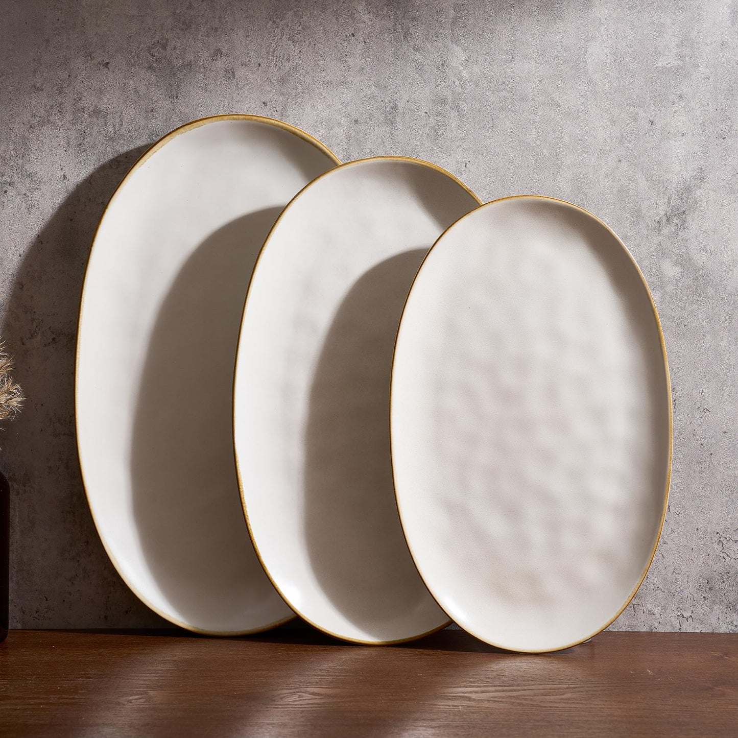 famiware Serving Platters Set of 3 Sizes - Oval, Matte White
