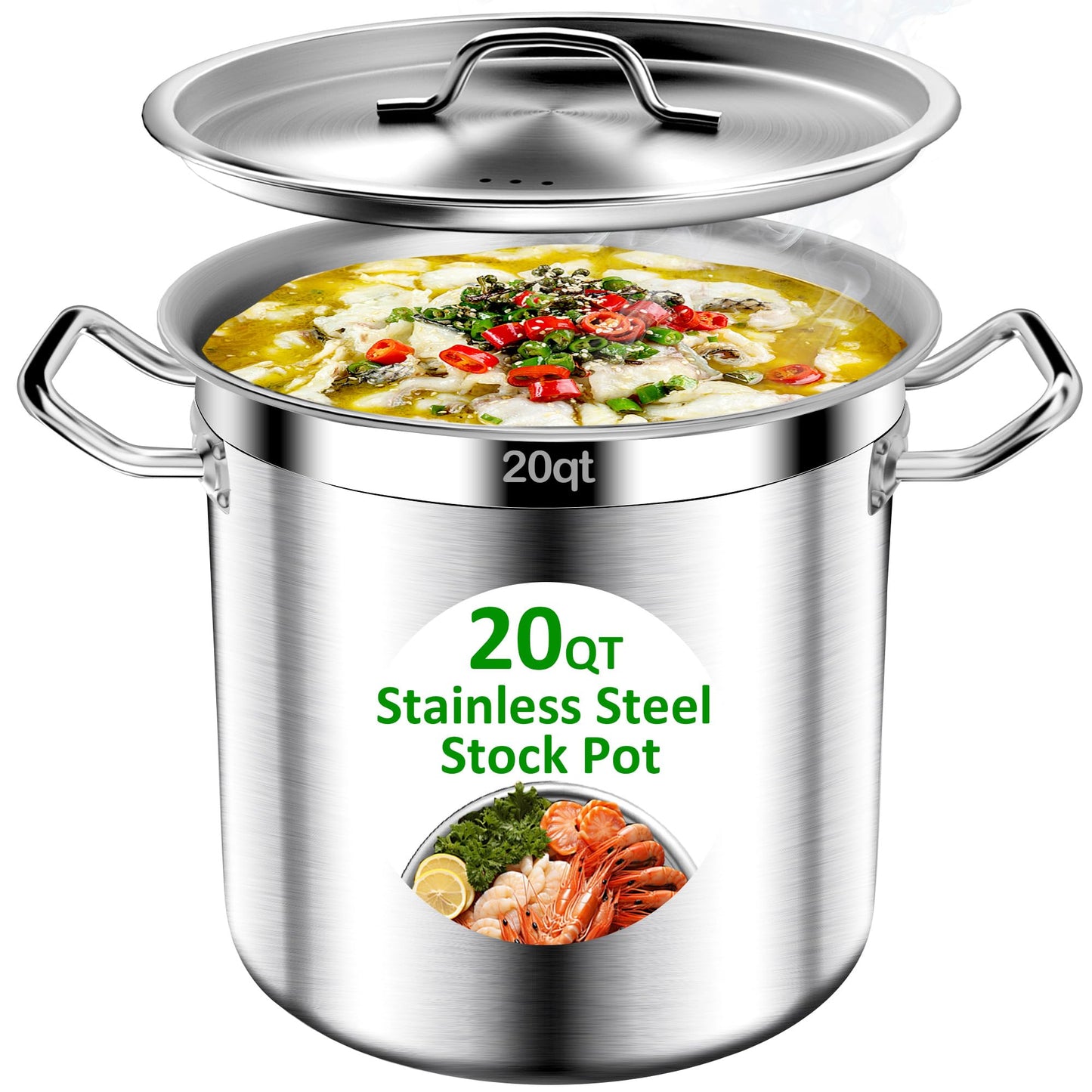 Large Stock Pot-20QT Stainless Steel Stockpot with Lid, Heavy Duty Tri-Ply Bottom Commercial Grade Stock Pot & Stockpots for Boiling Cooking Soup Stew Canning Cooking Pots,Big Stockpot, Deep Cookware
