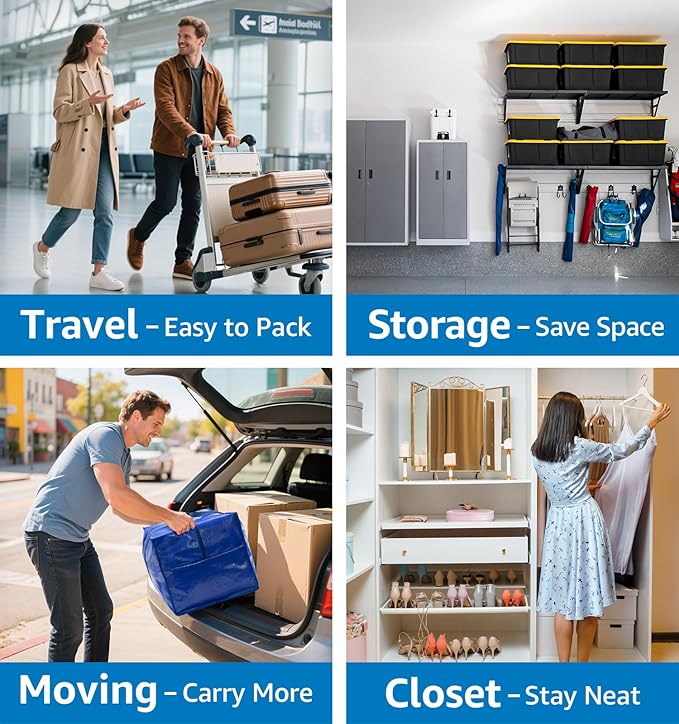 6 Pack Large Moving Bags Heavy Duty – Reusable Storage Bags with Zippers & Handles | Extra-Large Packing Bags for Moving Boxes, Clothes, Bedding, Holiday Décor & Home Storage