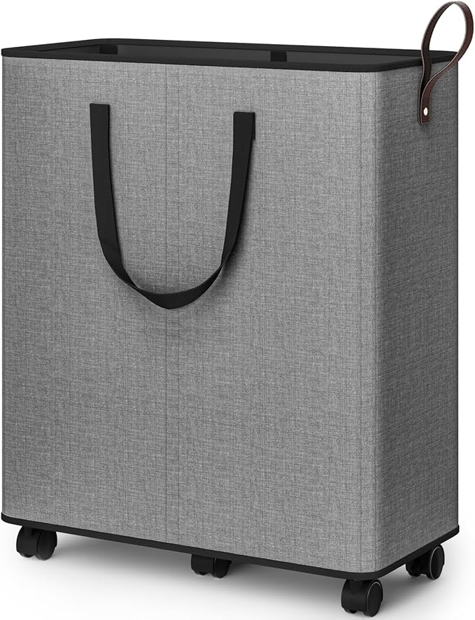 Laundry Basket with Wheels, Collapsible Laundry Baskets, Laundry Hamper with Handles Detachable Wheels, Rolling Laundry Basket, Dirty Clothes Hamper for Bathroom, Dorm, Bedroom, Grey, 155L
