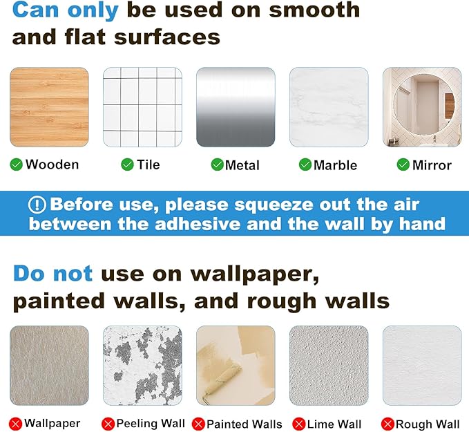 Adhesive Shower Caddy, 6 Pack Acrylic Bathroom Shelves, No Drill Wall Mount Organizer Storage Shelf