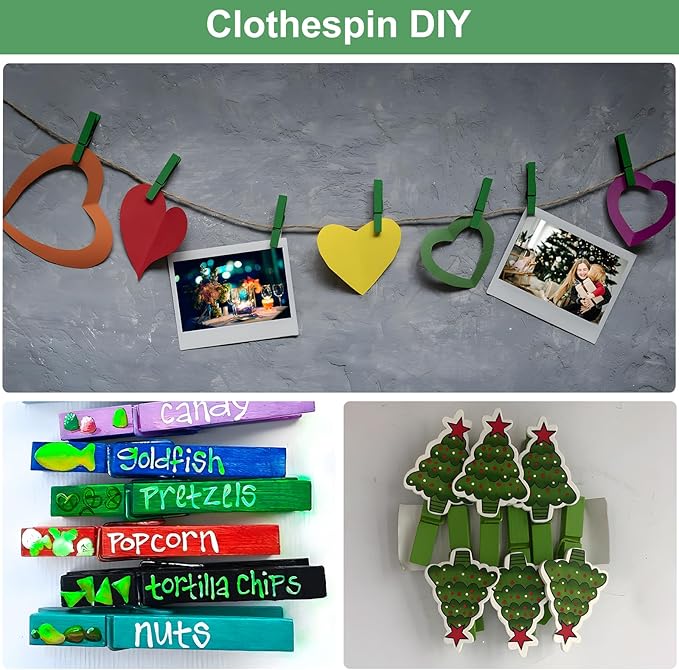 Colored Clothes pins 2.9inch 50PCS Green, Colorful ClothesPins Wooden Clips for Photos Pictures Decorative Crafts, Decoration clothespins Clothing Hanging clothespins 2.9inch 50PCS (Green)