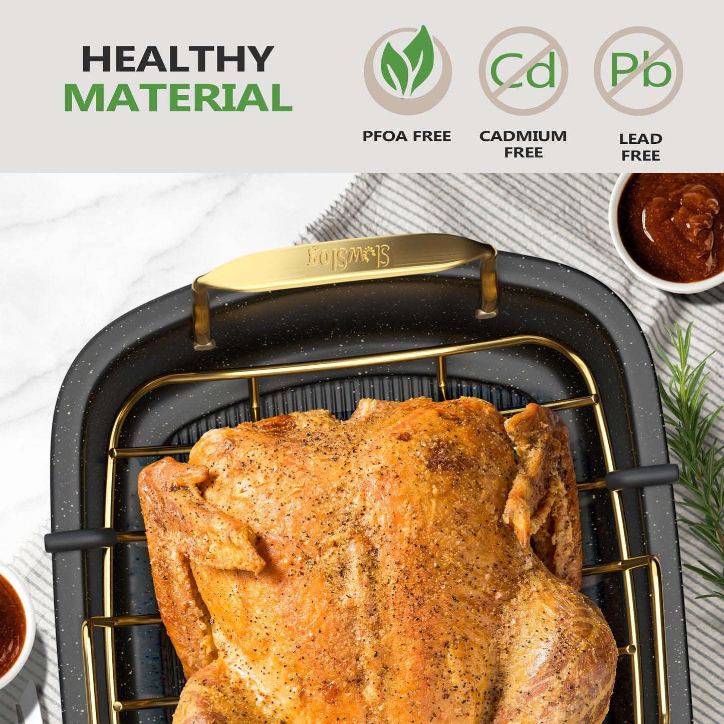 Turkey Roasting Pan, 17x13 Inch Roaster Pan for Turkey, Black&Silver