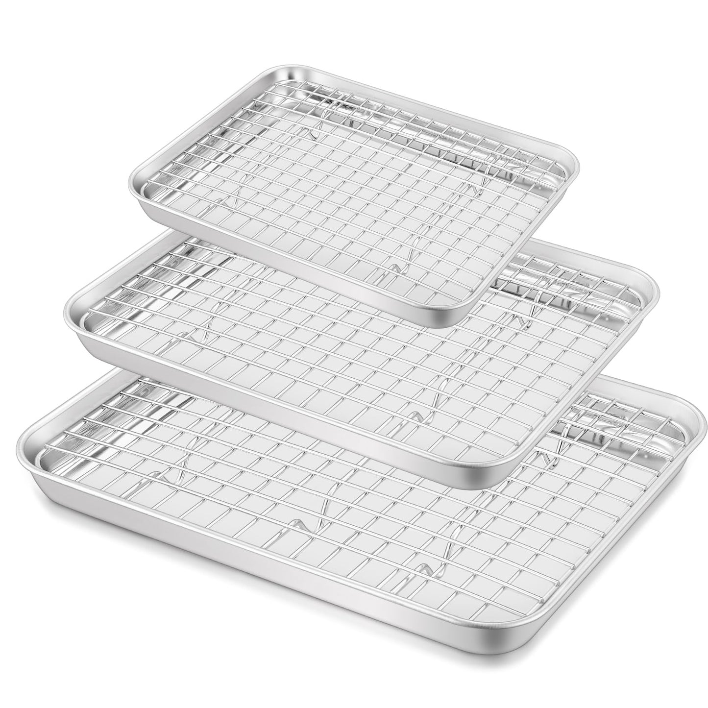 TeamFar Baking Sheet with Rack, Stainless Steel Sheet Pan-16/12.5/9 Inch