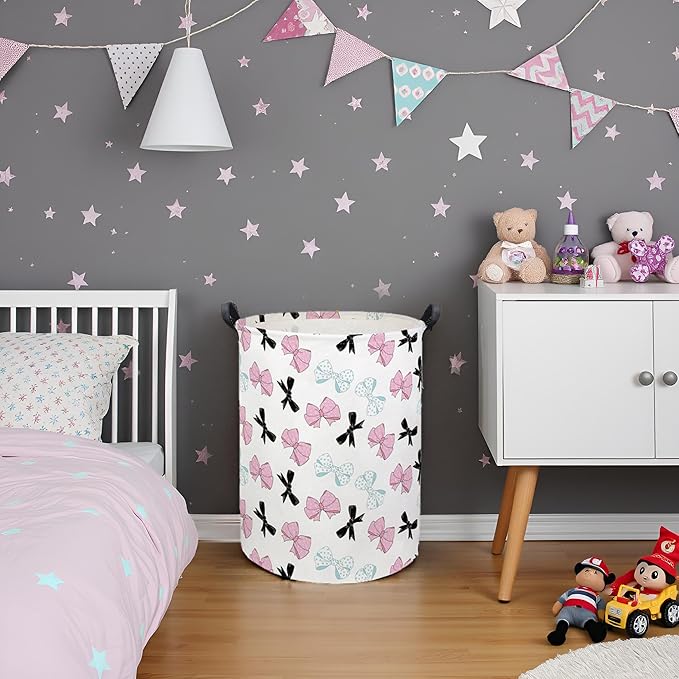 HIYAGON Butterfly Baby Laundry Basket Baby Hamper for Nursery Girl Kids Butterfly Hamper Cute Kids Toys Storage Bin Organizer Butterfly Room Decor for Home(Bowknot)