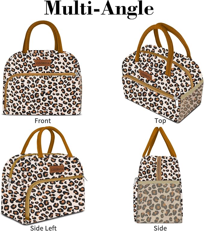 Coobiiya Lunch Box Lunch Bag for Women Adults Men, Reusable Cute Lunch bag - Leakproof, Insulated Lunch Box Tote with Large Capacity, Cooler Container for Work/Travel/Office (leopard)